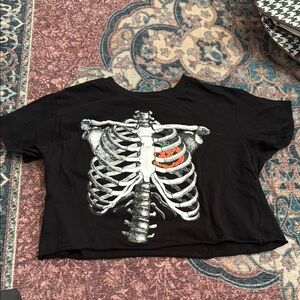Black Skeleton Ribcage Graphic Crop Top small